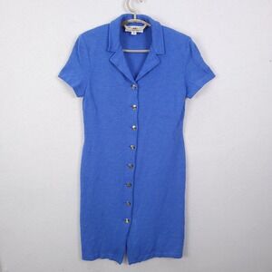 St. John Knit Dress Womens 4 Blue Button Front Short Sleeve Santana Knit Vintage